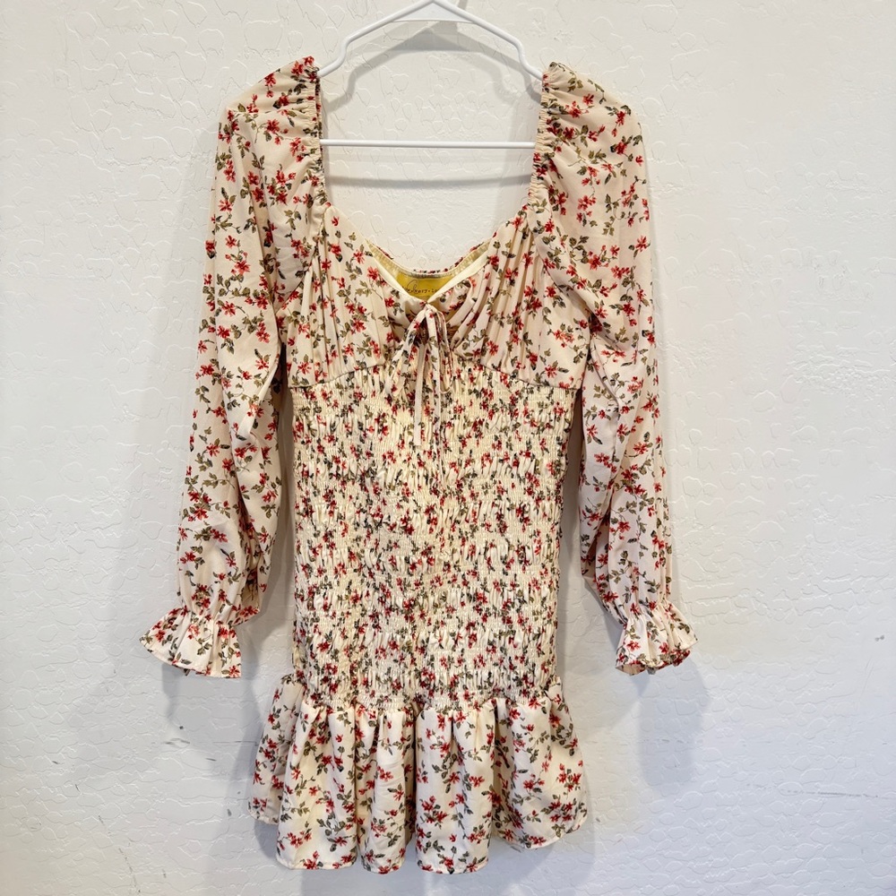 How Very Loved Smocked Floral Mini Dress Womens Medium Off Shoulder Coquette